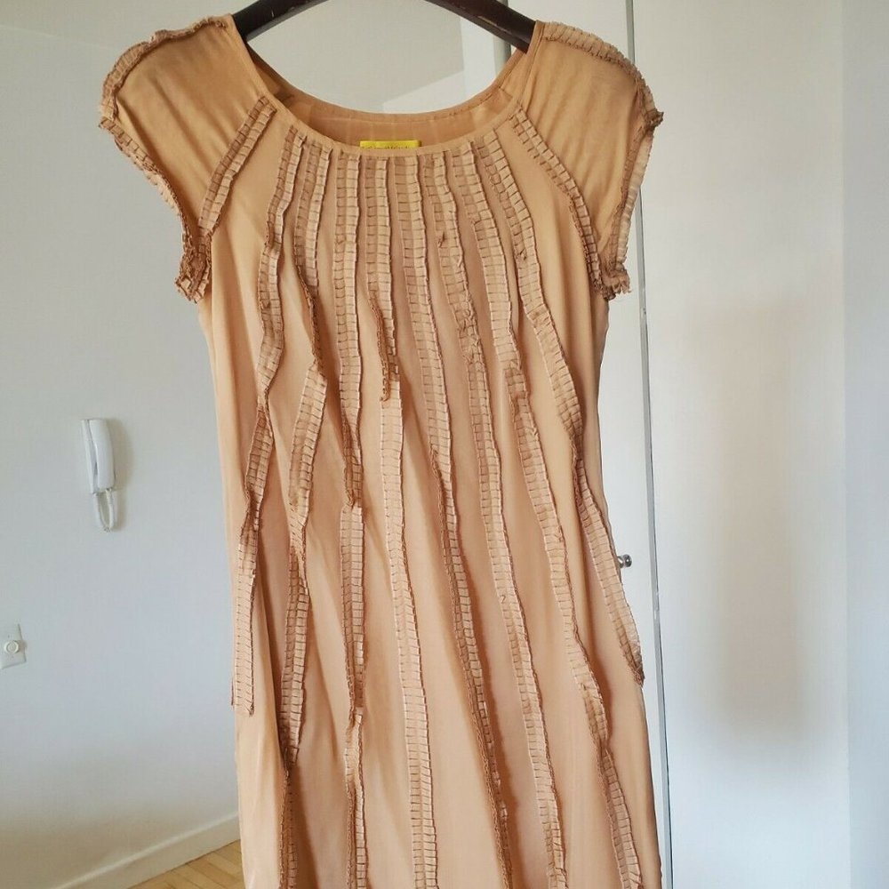 Catherine Malandrino silk shift dress nude pink beige size 0 XS